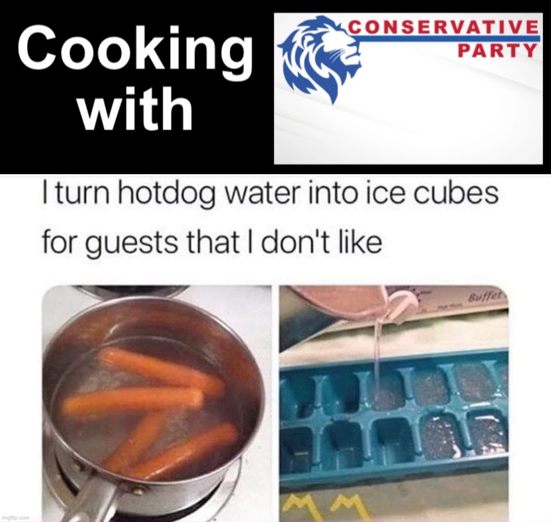 bruh why you always feeding these hotdog water ice cubes to gay anime fans, not nice | image tagged in cooking with conservative party,hotdog water ice cubes,hotdog,water,ice,cubes | made w/ Imgflip meme maker