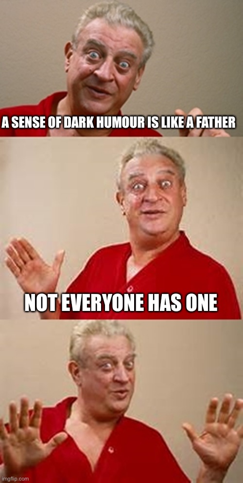 Dark humour and fathers | A SENSE OF DARK HUMOUR IS LIKE A FATHER; NOT EVERYONE HAS ONE | image tagged in bad pun dangerfield,fathers day,dark helmet,dad,fathers | made w/ Imgflip meme maker