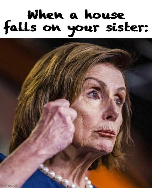 We need falling house legislation | When a house falls on your sister: | image tagged in nancy pelosi,memes,politics lol | made w/ Imgflip meme maker