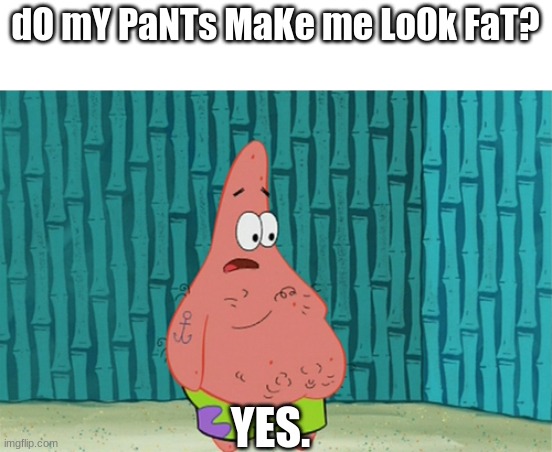 Hahahah | dO mY PaNTs MaKe me LoOk FaT? YES. | image tagged in fat | made w/ Imgflip meme maker