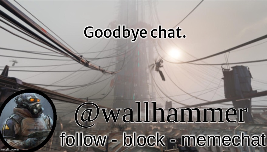 Wallhammer temp (thanks Bluehonu) | Goodbye chat. | image tagged in wallhammer temp thanks bluehonu | made w/ Imgflip meme maker