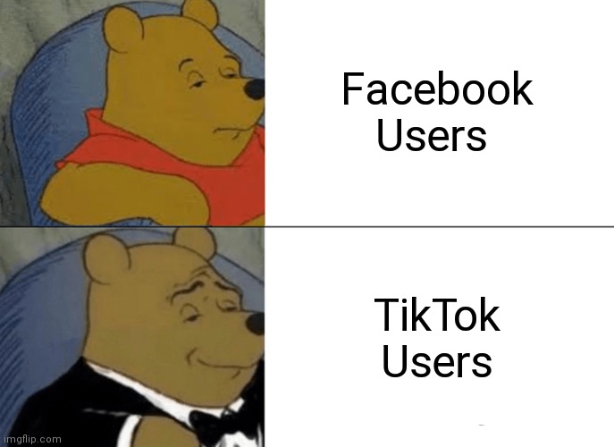 Tuxedo Winnie The Pooh | Facebook Users; TikTok Users | image tagged in memes,tuxedo winnie the pooh,tiktok,facebook,funny memes,lol so funny | made w/ Imgflip meme maker