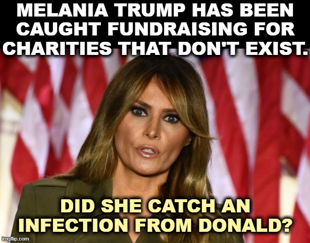 Moral bankruptcy. | MELANIA TRUMP HAS BEEN CAUGHT FUNDRAISING FOR CHARITIES THAT DON'T EXIST. DID SHE CATCH AN INFECTION FROM DONALD? | image tagged in melania trump,crook,criminal | made w/ Imgflip meme maker