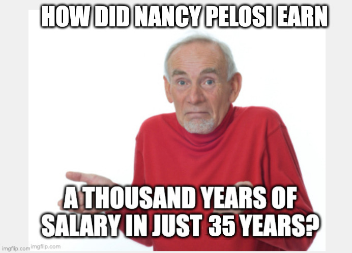 IT JUST DON'T ADD UP | HOW DID NANCY PELOSI EARN; 35 | image tagged in nancy pelosi,corrupt | made w/ Imgflip meme maker