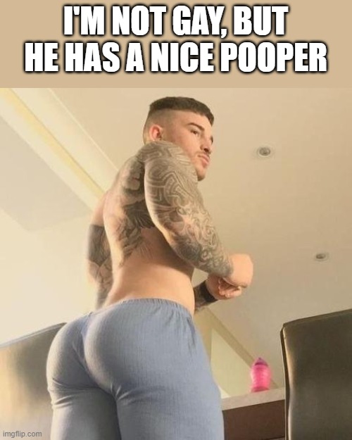 He Has A Nice Pooper | I'M NOT GAY, BUT HE HAS A NICE POOPER | image tagged in gay,pooper,butt,ass,funny,memes | made w/ Imgflip meme maker