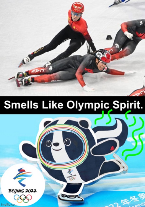 China Speed Skater Knocks Out Canada Skater In Beijing Olympics | image tagged in china speed skater knocks out canada skater in beijing olympics | made w/ Imgflip meme maker