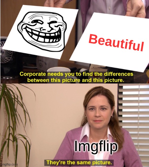 Imgflip users |  Beautiful; Imgflip | image tagged in memes,they're the same picture,relatable | made w/ Imgflip meme maker