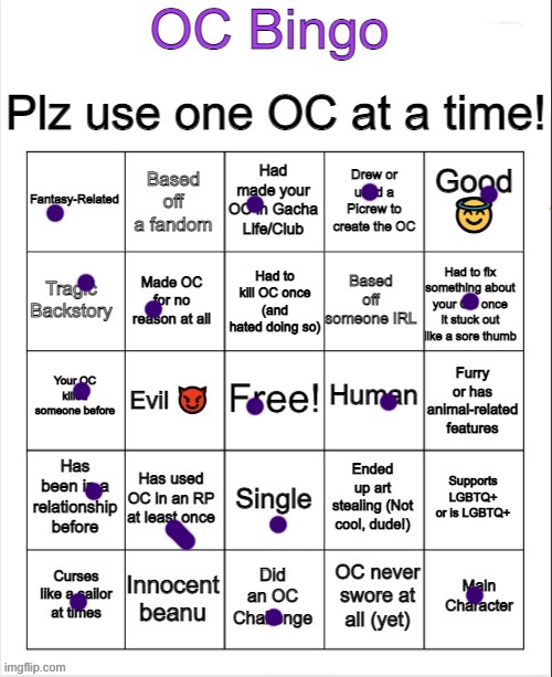 OC Bingo | image tagged in oc bingo | made w/ Imgflip meme maker