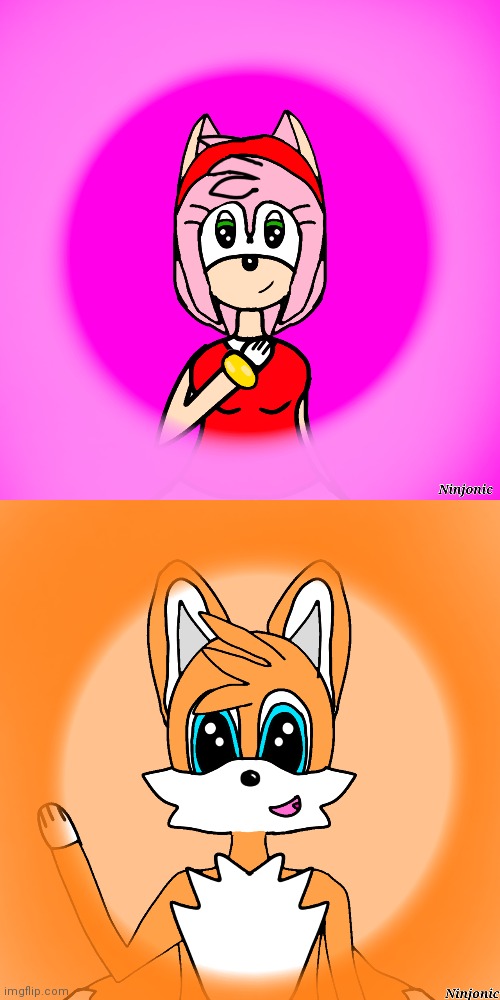 Two more drawings! Amy & Tails | image tagged in sonic the hedgehog,tails the fox,amy rose,fanart | made w/ Imgflip meme maker