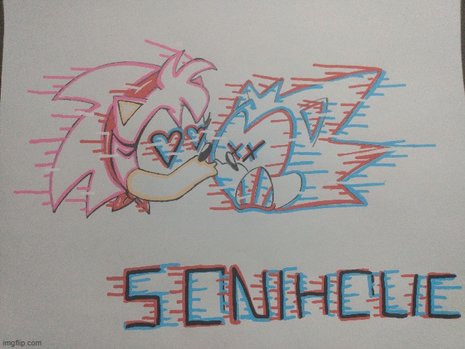 Sonic and Amy Glitch effect! Check out the video to see how I did it!!! | image tagged in sonic,amy,drawing | made w/ Imgflip meme maker