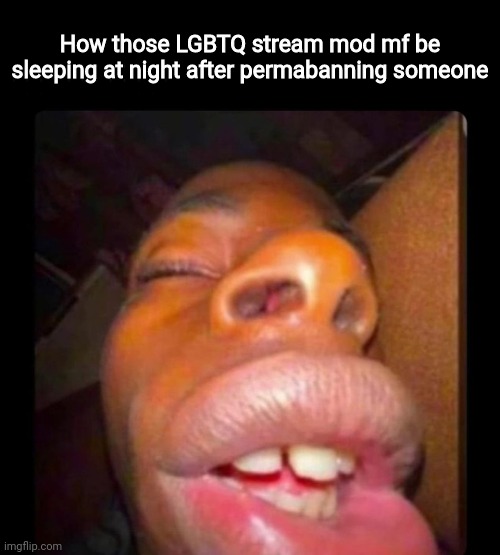 black dude sleeping | How those LGBTQ stream mod mf be sleeping at night after permabanning someone | image tagged in black dude sleeping | made w/ Imgflip meme maker