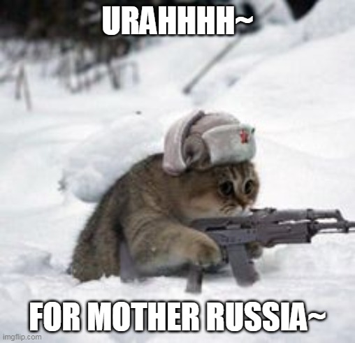 russian cat | URAHHHH~; FOR MOTHER RUSSIA~ | image tagged in russian cat | made w/ Imgflip meme maker