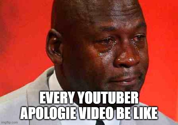 crying michael jordan | EVERY YOUTUBER APOLOGIE VIDEO BE LIKE | image tagged in crying michael jordan | made w/ Imgflip meme maker