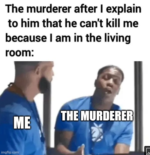  THE MURDERER; ME | image tagged in memes,murderer,living,room | made w/ Imgflip meme maker