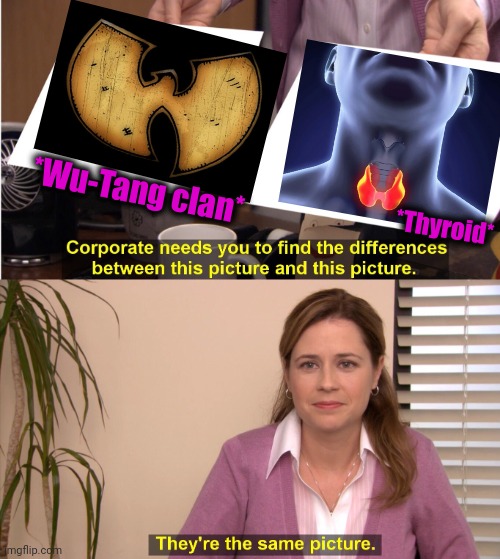 -Their logo. |  *Wu-Tang clan*; *Thyroid* | image tagged in memes,they're the same picture,wu tang,hillary campaign logo,neck,rapper | made w/ Imgflip meme maker