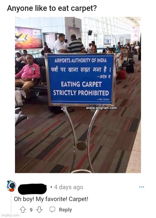Let me see.. How about carpet please | image tagged in engrish,reddit,top post,memes,funny,yummy carpets | made w/ Imgflip meme maker