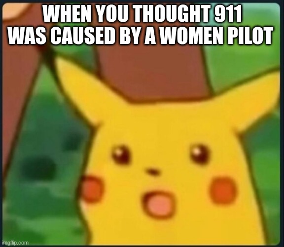thought 911 was caused by a women pilot | WHEN YOU THOUGHT 911 WAS CAUSED BY A WOMEN PILOT | image tagged in surprised pikachu | made w/ Imgflip meme maker