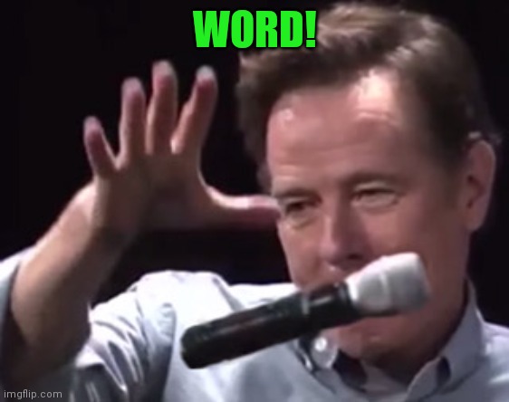 Brian Cranston mic drop | WORD! | image tagged in brian cranston mic drop | made w/ Imgflip meme maker