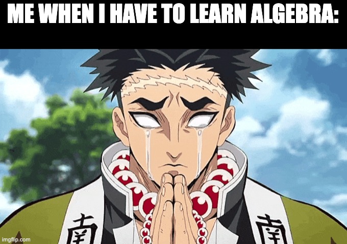 Hello | ME WHEN I HAVE TO LEARN ALGEBRA: | image tagged in gyomei,algebra sucks,school,math,bruh | made w/ Imgflip meme maker