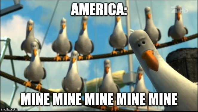 Nemo Seagulls Mine | AMERICA: MINE MINE MINE MINE MINE | image tagged in nemo seagulls mine | made w/ Imgflip meme maker