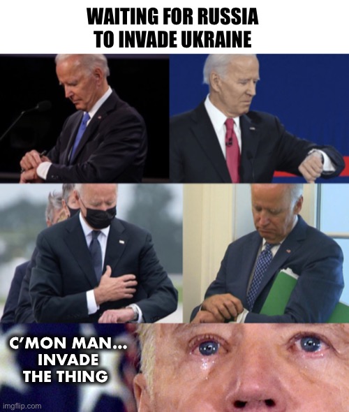 Wag the dog | WAITING FOR RUSSIA 
TO INVADE UKRAINE; C’MON MAN…
INVADE THE THING | image tagged in ukraine | made w/ Imgflip meme maker