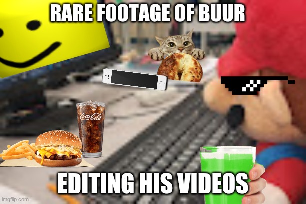 buur | RARE FOOTAGE OF BUUR; EDITING HIS VIDEOS | image tagged in mario on computer | made w/ Imgflip meme maker