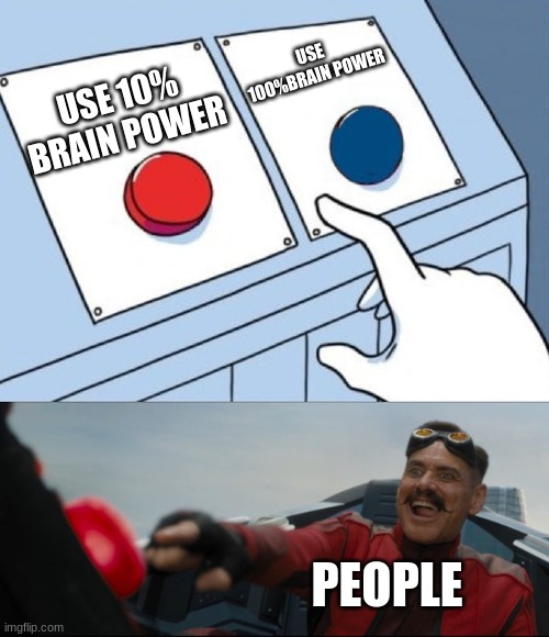 Repost with a different format if you like it | USE 100%BRAIN POWER; USE 10% BRAIN POWER; PEOPLE | image tagged in robotnik button | made w/ Imgflip meme maker