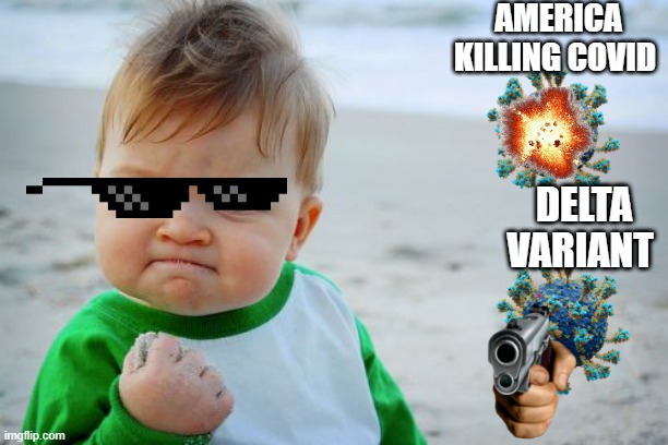 covid | AMERICA KILLING COVID; DELTA VARIANT | image tagged in memes,success kid original | made w/ Imgflip meme maker