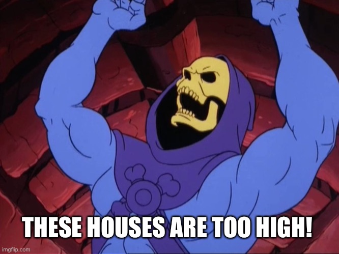 Skeletor | THESE HOUSES ARE TOO HIGH! | image tagged in skeletor | made w/ Imgflip meme maker