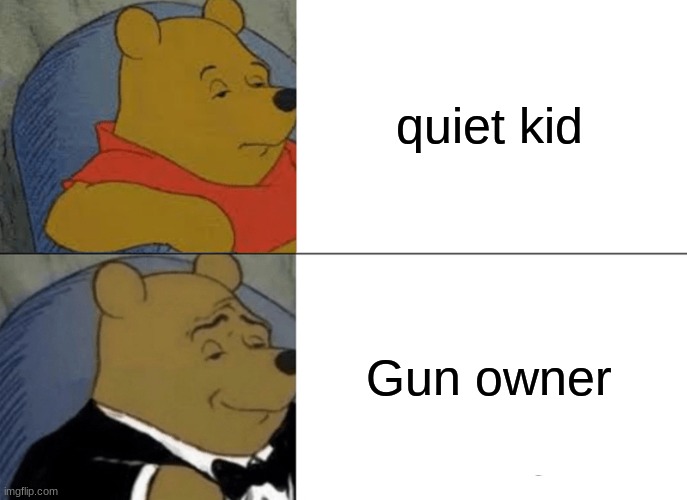 Tuxedo Winnie The Pooh Meme | quiet kid Gun owner | image tagged in memes,tuxedo winnie the pooh | made w/ Imgflip meme maker