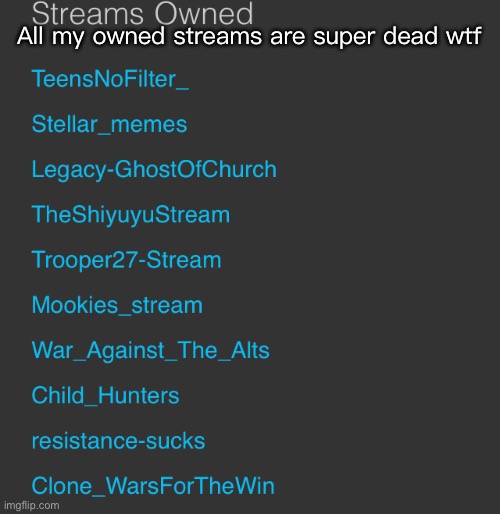Like what | All my owned streams are super dead wtf | made w/ Imgflip meme maker