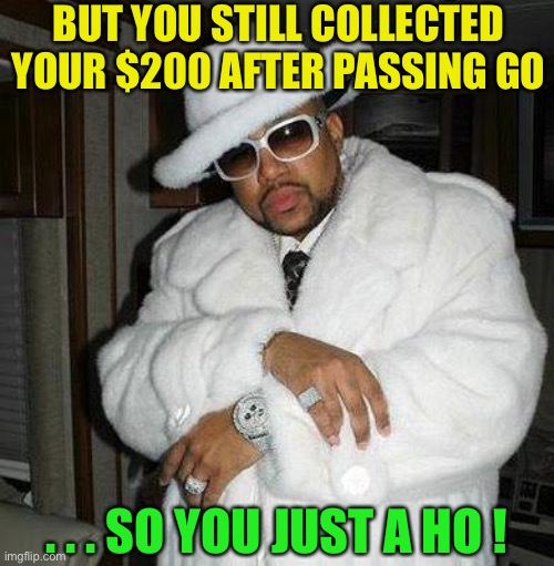 pimp c | BUT YOU STILL COLLECTED YOUR $200 AFTER PASSING GO . . . SO YOU JUST A HO ! | image tagged in pimp c | made w/ Imgflip meme maker