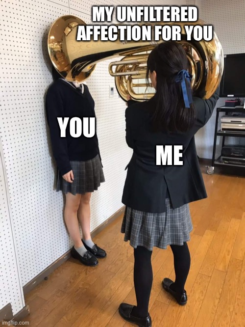 Brrrt | MY UNFILTERED AFFECTION FOR YOU; YOU; ME | image tagged in high school tuba girl,wholesome | made w/ Imgflip meme maker