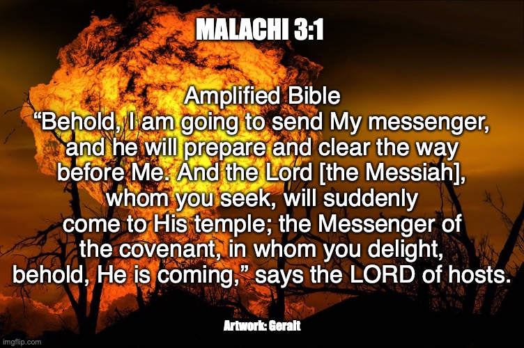 Come, Lord Jesus! | MALACHI 3:1; Amplified Bible
“Behold, I am going to send My messenger, and he will prepare and clear the way before Me. And the Lord [the Messiah], whom you seek, will suddenly come to His temple; the Messenger of the covenant, in whom you delight, behold, He is coming,” says the LORD of hosts. Artwork: Geralt | image tagged in bless the one who comes in the name of the lord | made w/ Imgflip meme maker