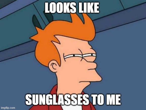 Futurama Fry Meme | LOOKS LIKE SUNGLASSES TO ME | image tagged in memes,futurama fry | made w/ Imgflip meme maker