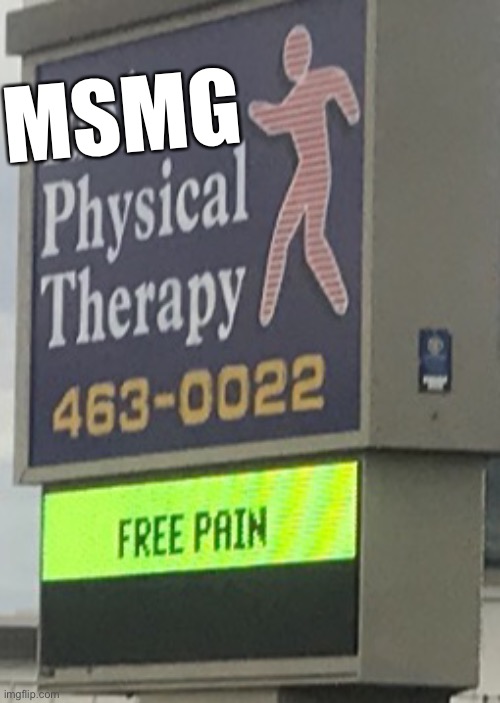 Welcome to MSMG Physical Therapy, where we offer: FREE PAIN! | MSMG | made w/ Imgflip meme maker