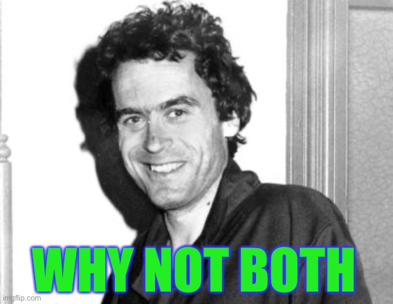 Ted Bundy | WHY NOT BOTH | image tagged in ted bundy | made w/ Imgflip meme maker