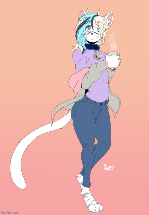 By Anixis | image tagged in furry,femboy,coffee,morning,cute | made w/ Imgflip meme maker