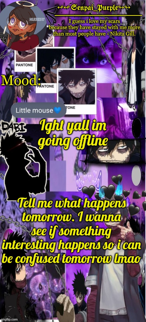 c yall tomorrow | Ight yall im going offline; Tell me what happens tomorrow. I wanna see if something interesting happens so i can be confused tomorrow lmao | image tagged in dabi temp d | made w/ Imgflip meme maker