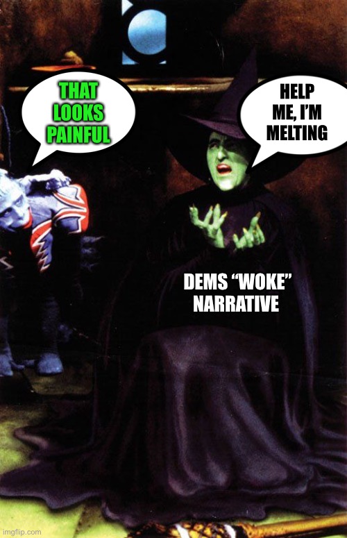 If your “woke” you’re a joke as well as wrong. | HELP ME, I’M MELTING; THAT LOOKS PAINFUL; DEMS “WOKE” NARRATIVE | image tagged in wicked witch melting,dem narrative melting,woke is a joke,promoting criminality and blaming whotey,leftists | made w/ Imgflip meme maker