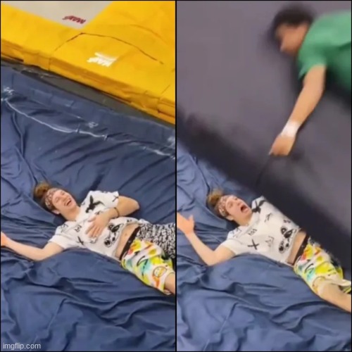 Guy Getting Crushed By A Mat (example in the comments) | image tagged in guy getting crushed by a mat,new template,custom,template,funny | made w/ Imgflip meme maker