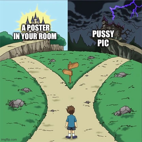 Dramatic Crossroads | A POSTER IN YOUR ROOM PUSSY PIC | image tagged in dramatic crossroads | made w/ Imgflip meme maker