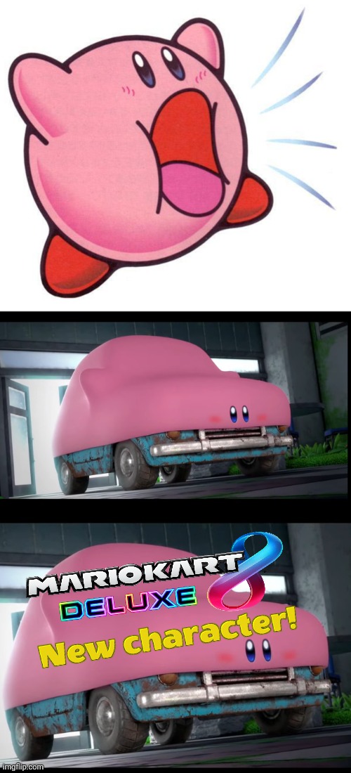 KIRBY JOINS MARIO KART! | image tagged in kirby,mario kart,mario kart 8,nintendo switch | made w/ Imgflip meme maker