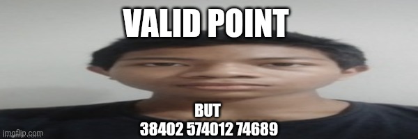 VALID POINT; BUT 
38402 574012 74689 | made w/ Imgflip meme maker