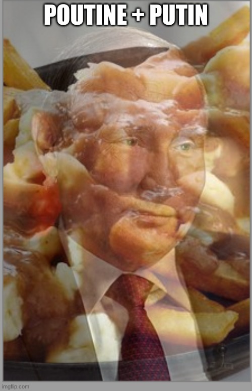 happy living with this | POUTINE + PUTIN | image tagged in putin,poutine | made w/ Imgflip meme maker