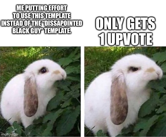 Hmmmm watcha sayyy | ONLY GETS 1 UPVOTE; ME PUTTING EFFORT TO USE THIS TEMPLATE INSTEAD OF THE “DISSAPOINTED BLACK GUY” TEMPLATE. | image tagged in angry rabbit | made w/ Imgflip meme maker