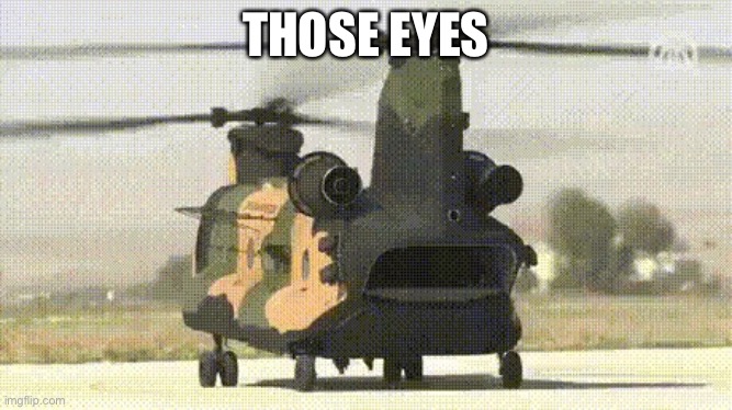 Those eyes | THOSE EYES | image tagged in chinook surprised | made w/ Imgflip meme maker