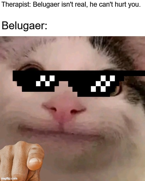 Beluga was glass memes | Therapist: Belugaer isn't real, he can't hurt you. Belugaer: | image tagged in memes | made w/ Imgflip meme maker