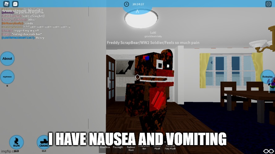 ptsd moment | I HAVE NAUSEA AND VOMITING | image tagged in ptsd moment | made w/ Imgflip meme maker