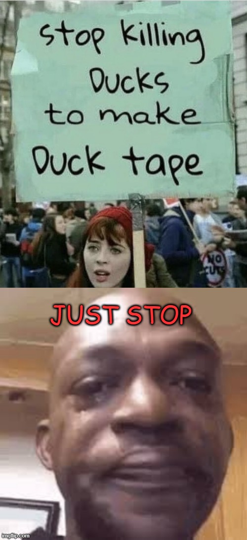 (McNote: its Duct Tape anyway) | JUST STOP | image tagged in -,memes,funny,msmg | made w/ Imgflip meme maker